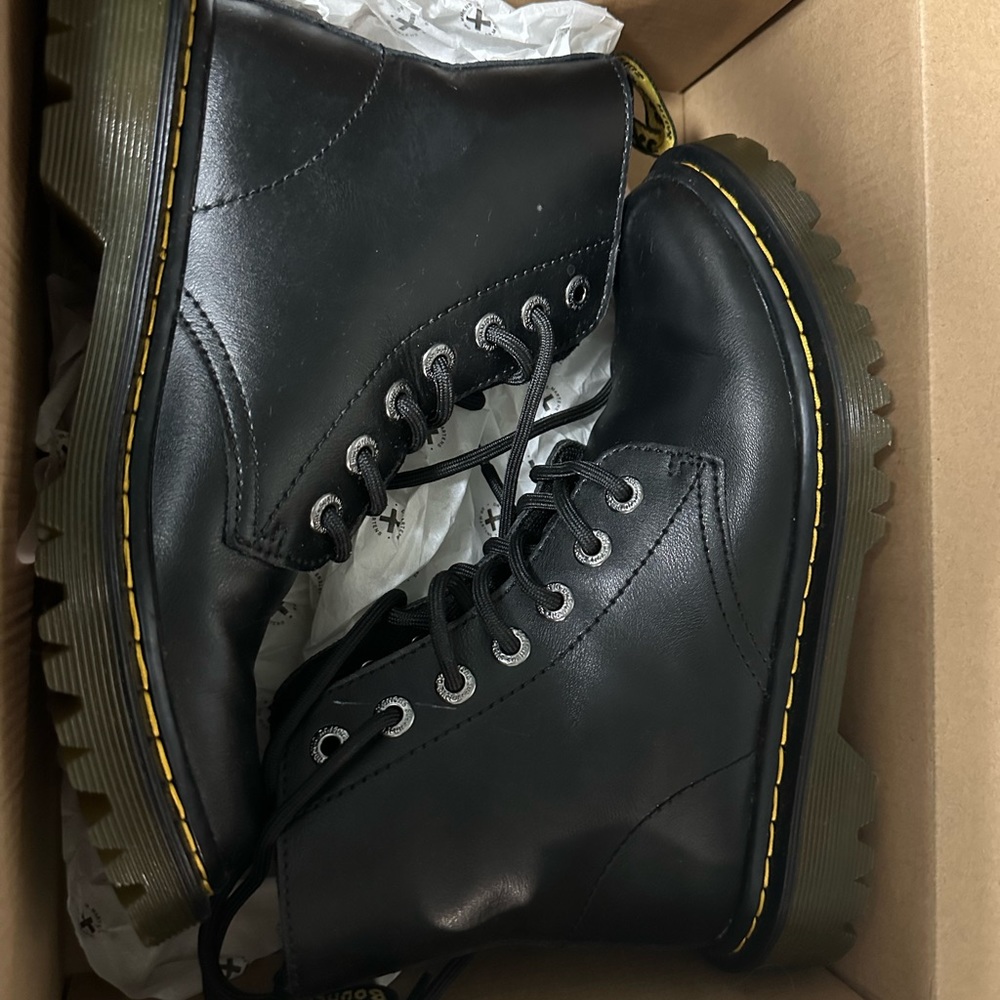Dr. Martens Black and Yellow Combat Moto Boots